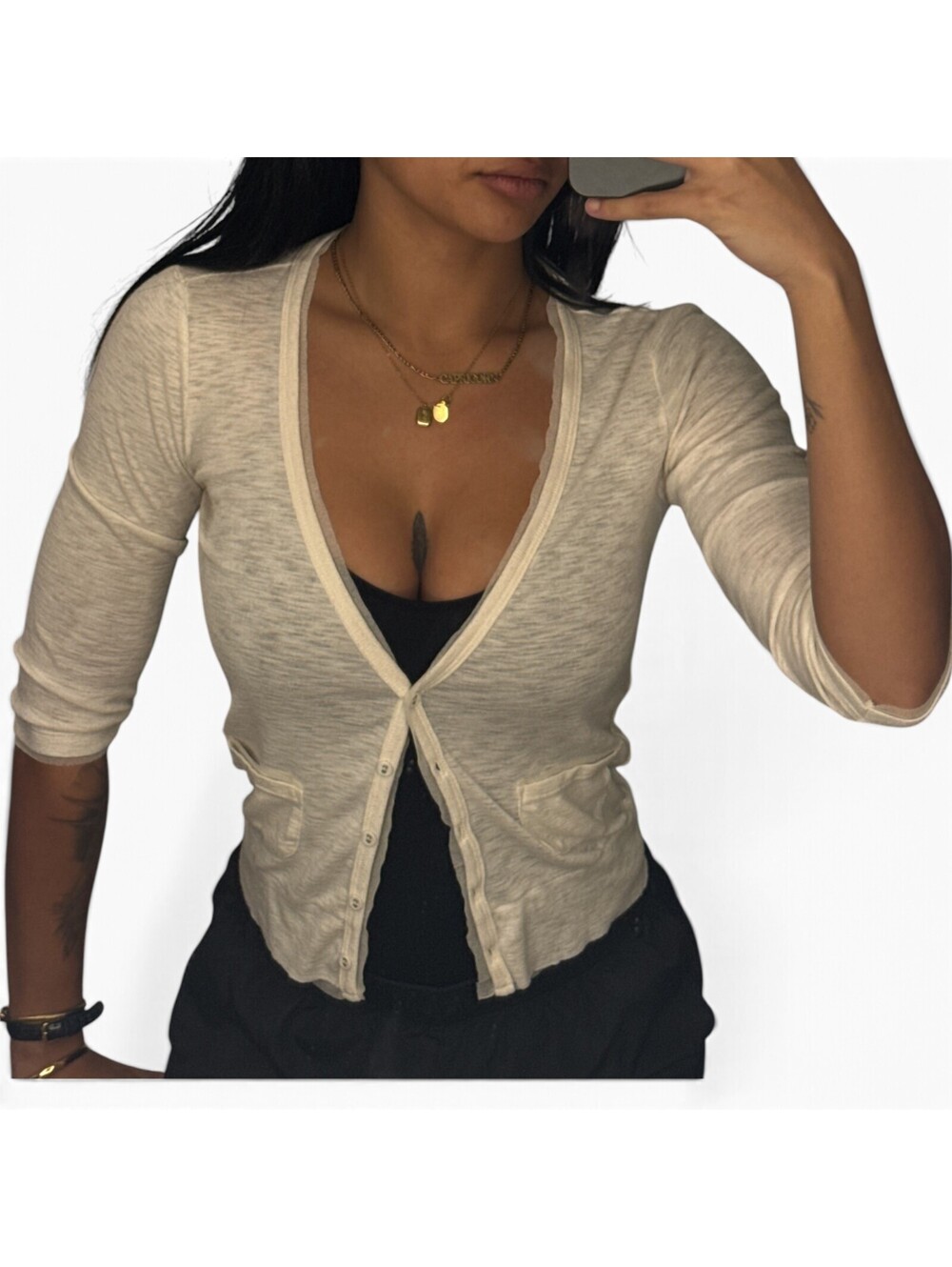 Aerie Oatmeal Beige Cardigan 3/4 Sleeve Size Small